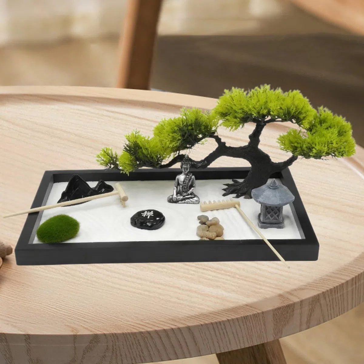 Jardin Zen en Miniatura 12x8 Pulgadas Incluye Arena Estatuas Palos Bandejas Piedras Etc Accesorios para jardín Zen Adecuado para la decoración como Regalo para la meditación