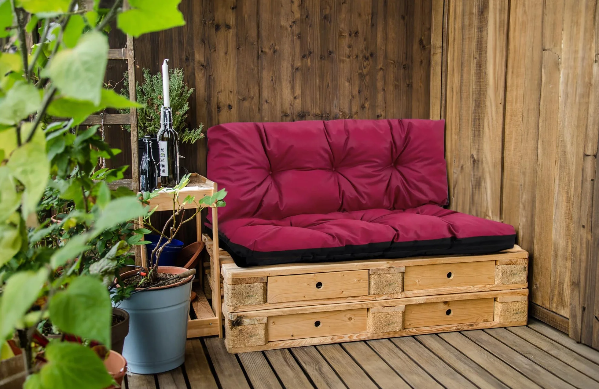 Amazinggirl Cojines para palets Exterior 120x40 cm - Cojín por Palet o Cojin jardín por Banco terraza balcón y Patio Almohada para Asiento en Jardin 120 x 40 Burdeos