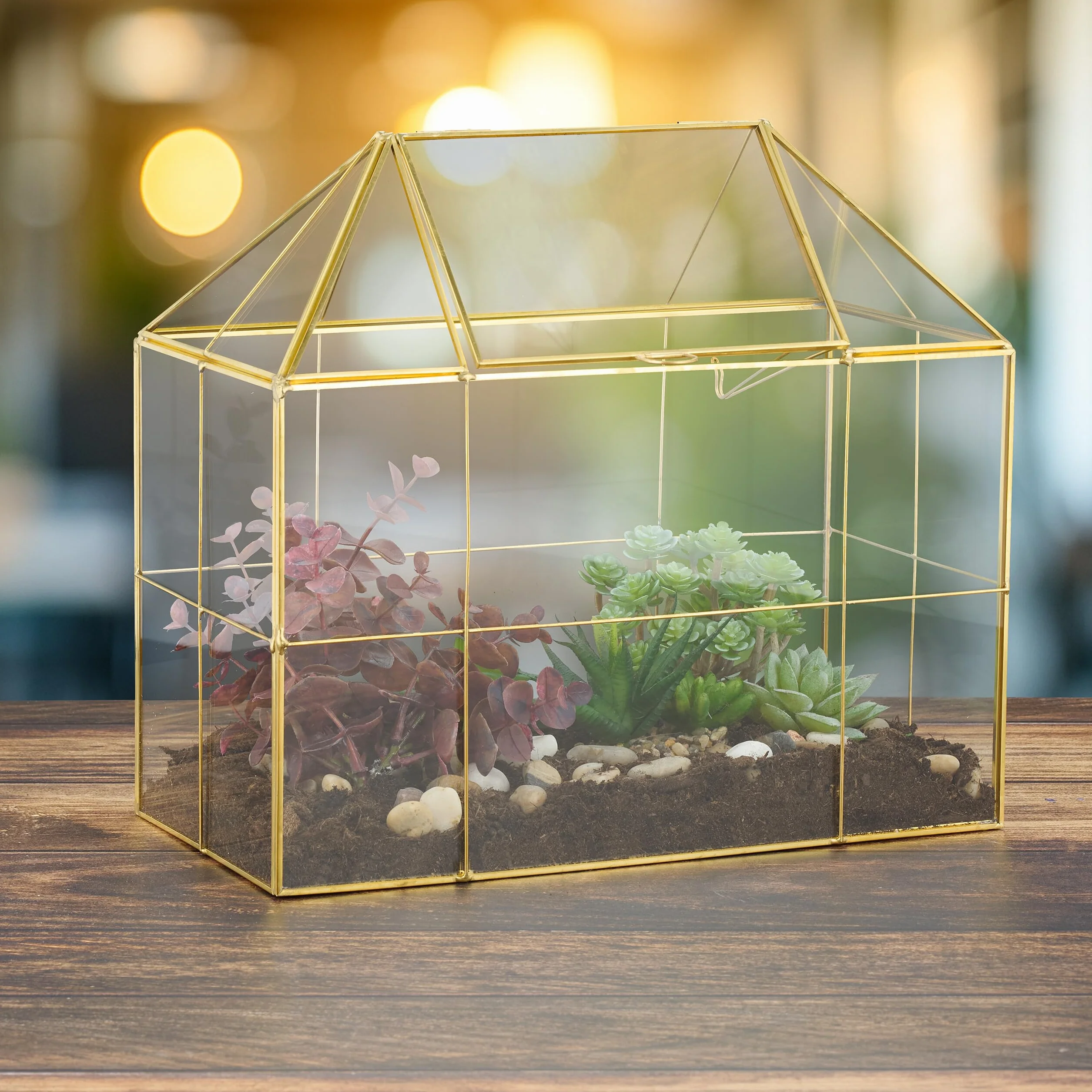 Relaxdays Terrario Plantas, Cristal y Cobre, 27x30x15 cm, Casa Decorativa Vidrio para Cactus y Musgo, Terrarium, Negro, 20% 80%