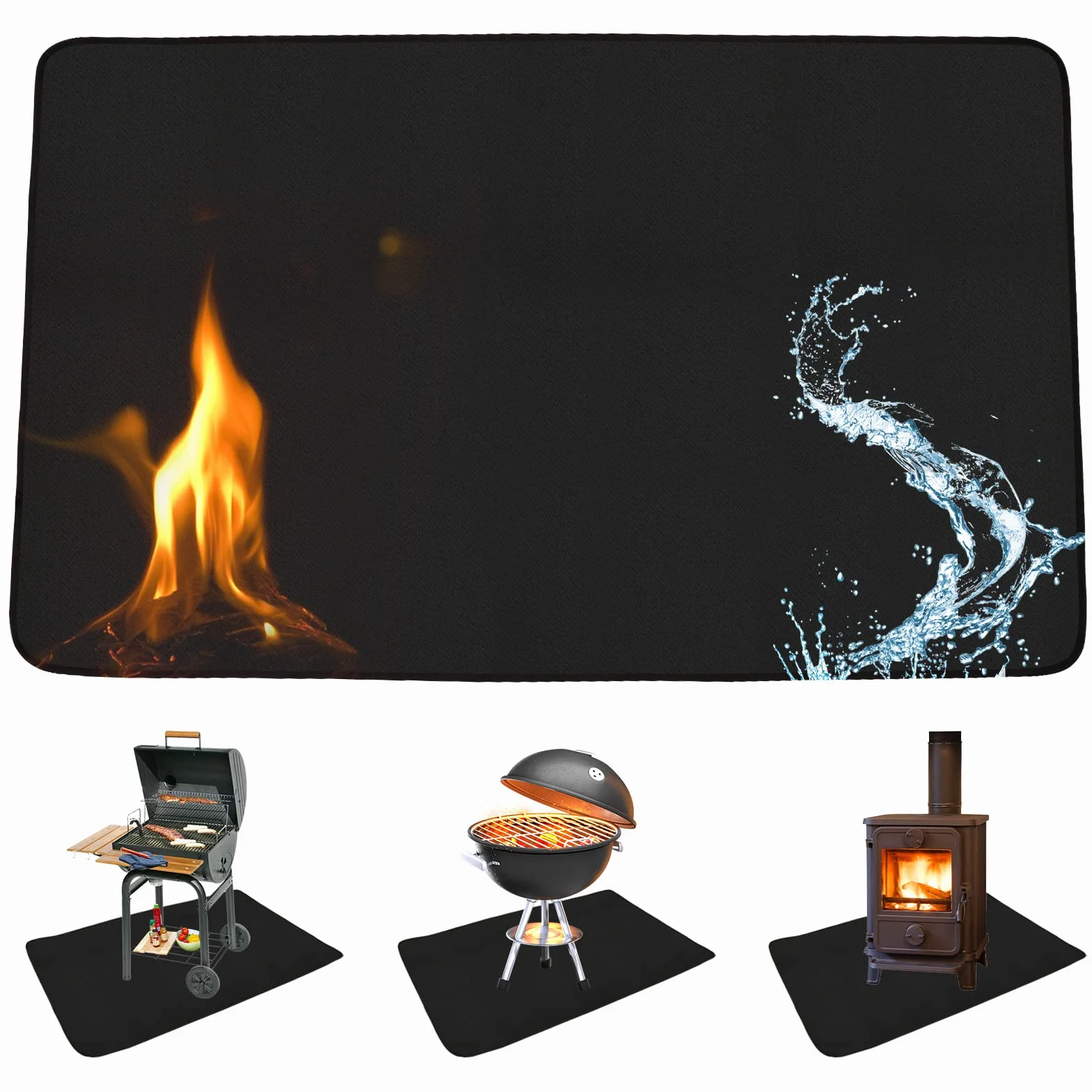 Alfombra Ignifuga para Barbacoa y Fogatas al Exterior, Protector de Suelo para Parrilla de Carbón y Leña, Protección de Superficie 3 Capas, Ideal para Jardín, Terraza y Patio, Tamaño Grande 165×100 CM