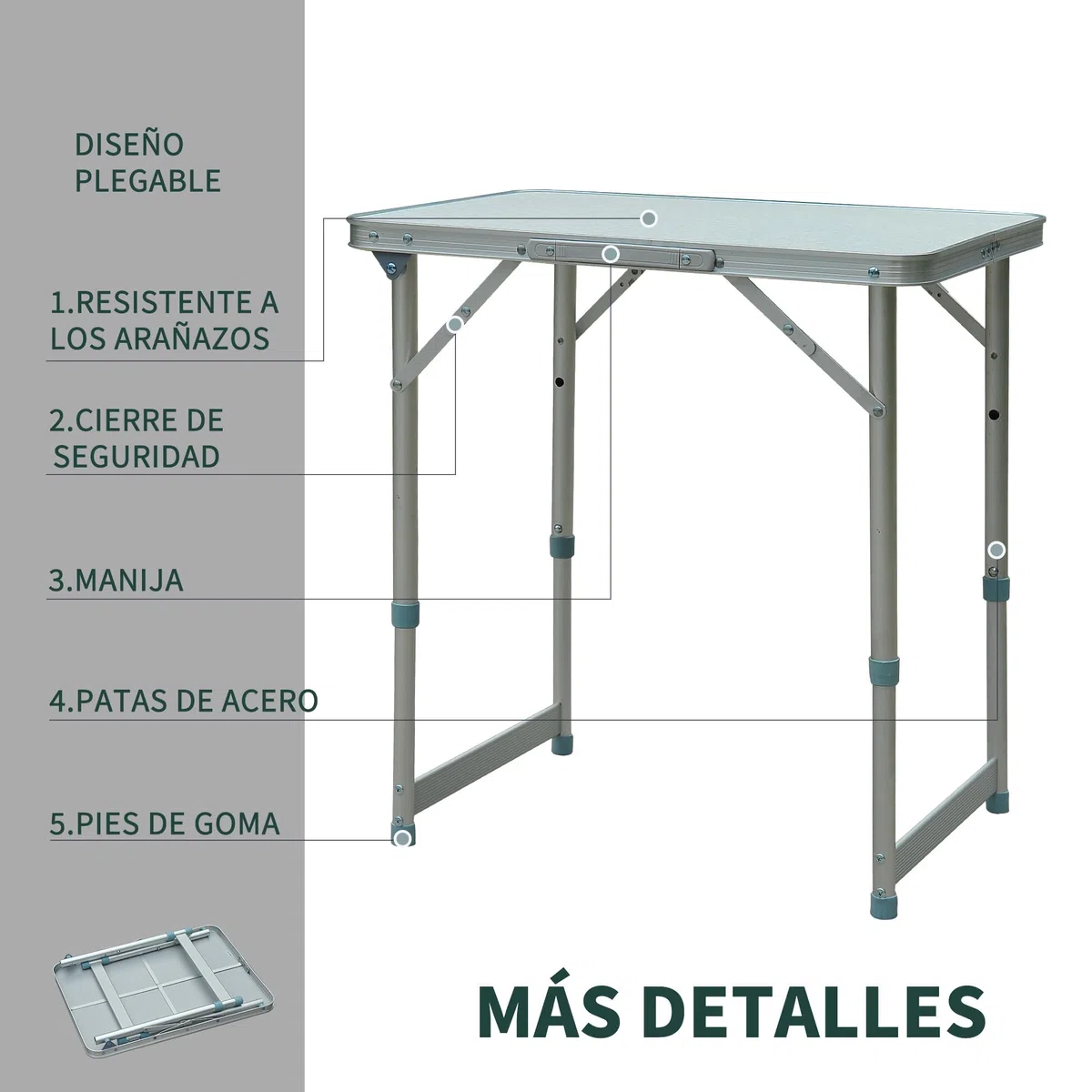 Outsunny Mesa de Camping Plegable Mesa Plegable Portátil Multifuncional con Altura Ajustable en 2 Niveles Marco de Aluminio para Jardín Balcón Patio Exterior 60x45x64 cm Blanco