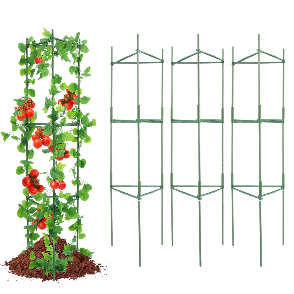VEVOR 6 Paquetes de Jaula para Tomate Soporte para Plantas Enrejadas de Tomates de 123 cm, Jaula Apilable de Soporte para Plantas Altas para Parterres Elevados, Verduras, Flores y Plantas Trepadoras