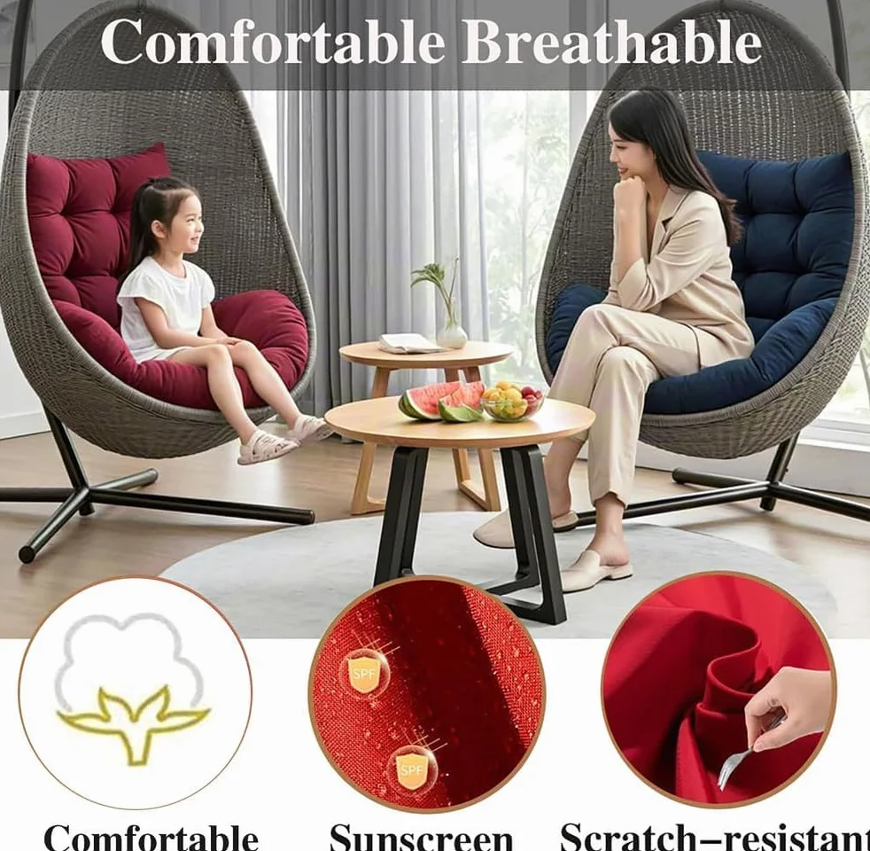 Genérico Cojín Impermeable para Silla Colgante,Cojín para Columpio De Exterior/Interior,Cojín De Jardín para Columpio Colgante, Cesta Colgante, Mecedora,Cojín Grueso para Asiento,Negro