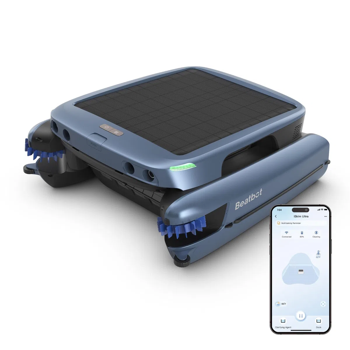 Beatbot iSkim Ultra Robot limpiafondos con energía Solar, Opciones de Doble Carga, depuración del Agua, Limpieza de Bordes y Esquinas, optimización de la trayectoria en S, Control Mediante aplicación
