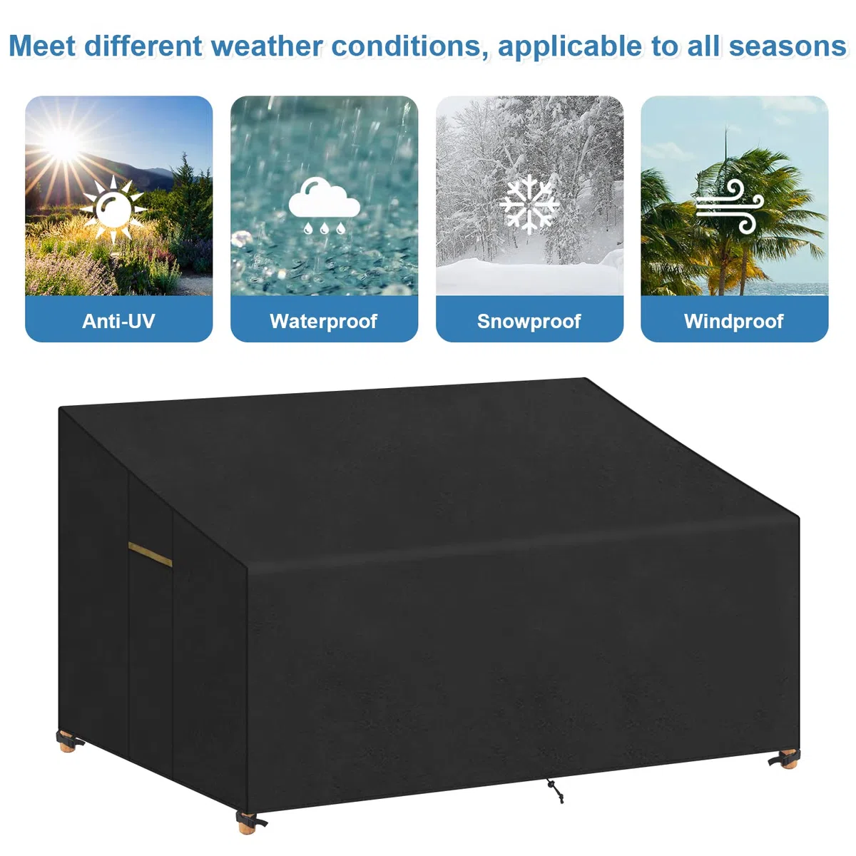 VANSHEIM Cubierta Sofa 3 Plazas Terraza Funda Sofá 3 Plazas Jardín Funda Protectora para Sofa de Jardin Fundas Impermeables para Muebles de Jardin Impermeable Anti UV Paño Polyester 200x99x61/89cm