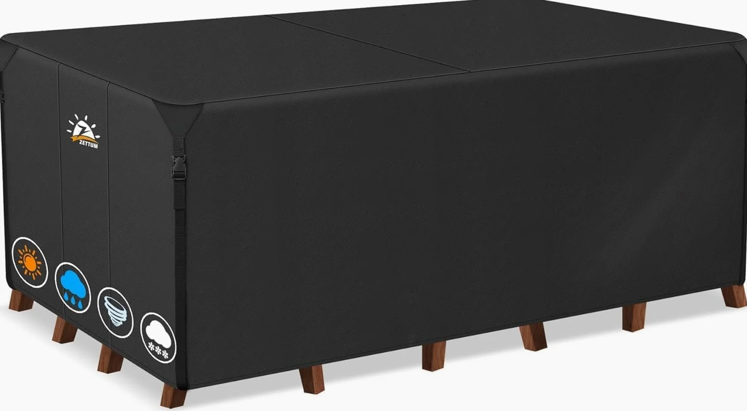 Zettum 345 x 190 x 73 CM Funda para Muebles de Jardín, Impermeable Funda Mesa 600D Oxford en Revestimiento de PU, Tela Protector para Rectangular Mesa Anti Viento Cubierta Mesa Anti-UV