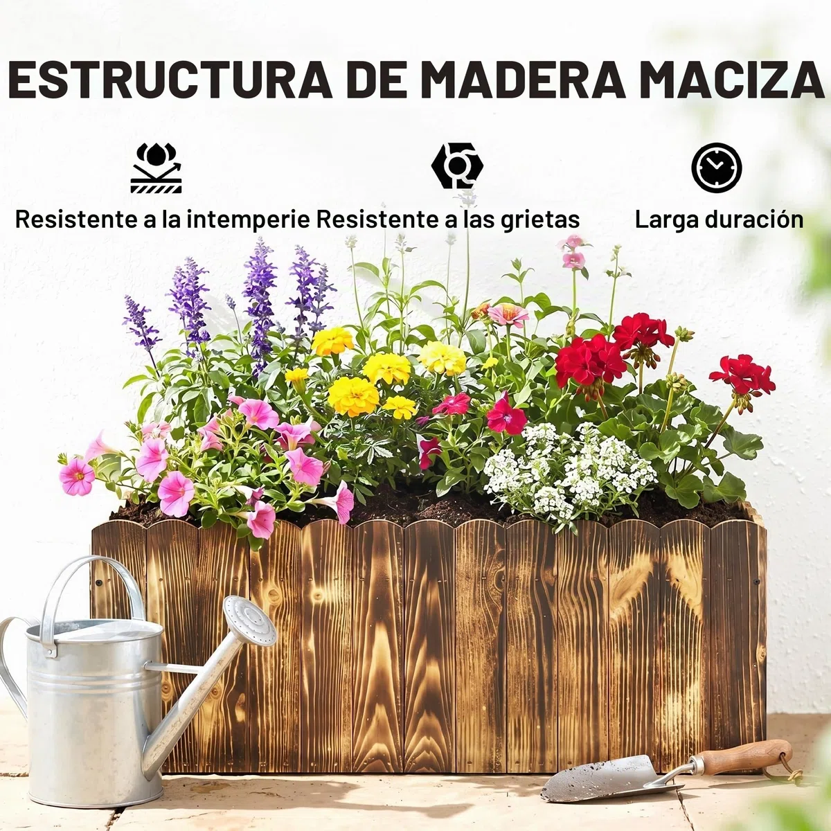Outsunny – Jardinera para plantas - Macetero rectangular fabricado en madera de abeto - Medidas 80 x 33 x 30 cm