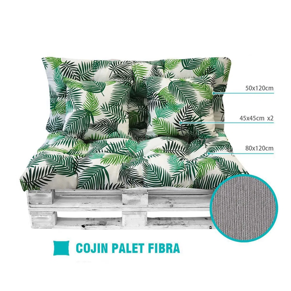 BESCH Cojines para Palets de Fibra Conjunto 4 Piezas - 1 Asiento + 1 Respaldo + 2 Cojines - Juego de Cojín Respaldo para Pales Acolchados para Jardín, Terraza