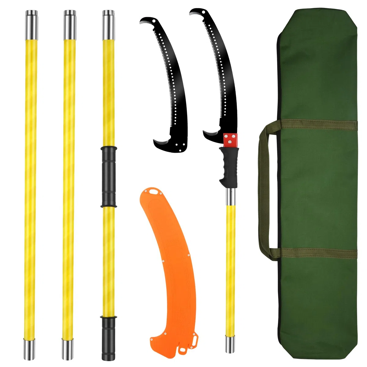Sierra de poste manual de 4 m, sierra de podar 2 en 1, longitud ajustable con cuchillas afiladas, podadora de árbol de doble gancho, poda desmontable para jardinería, corte de ramas, poda alta de