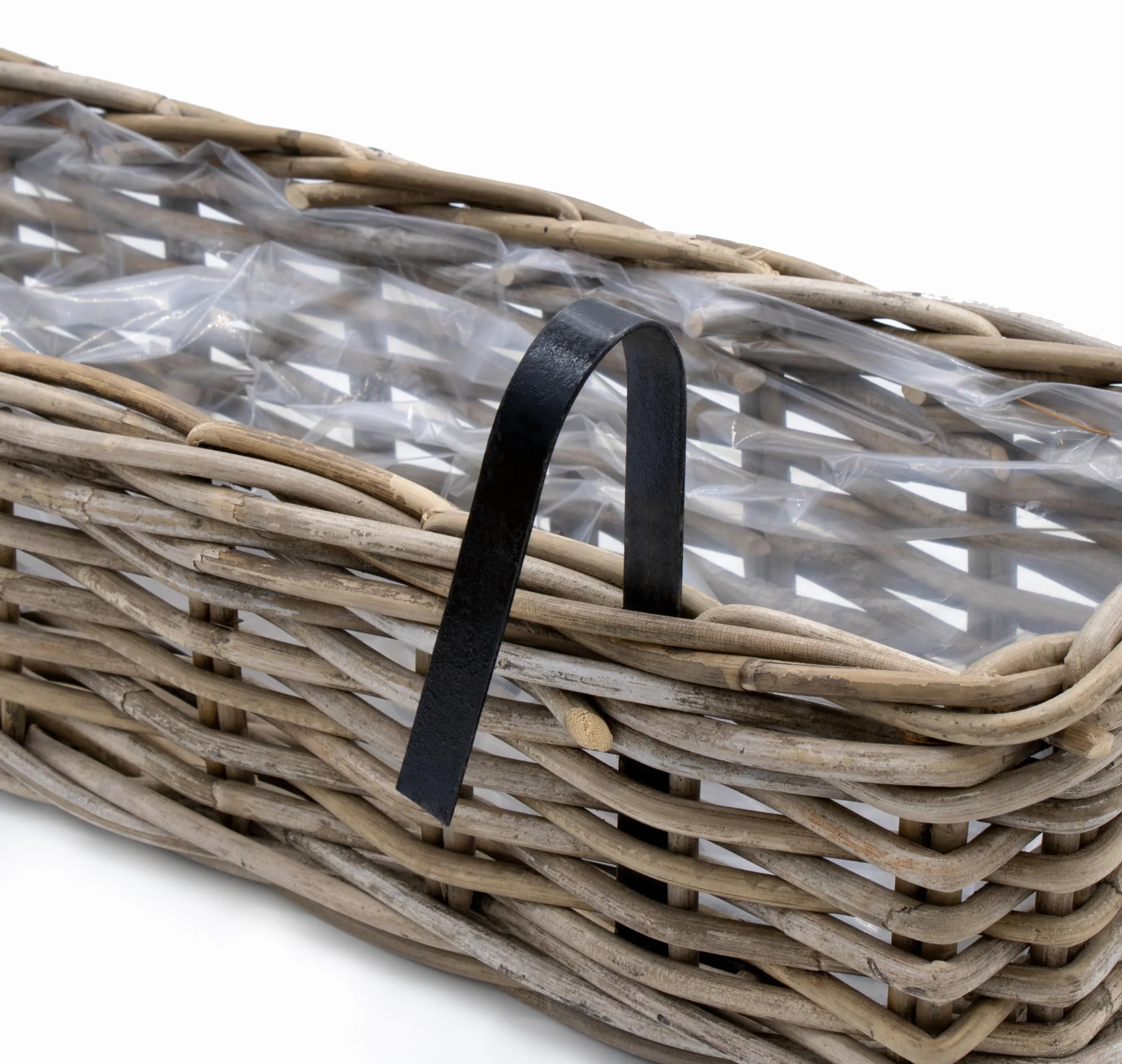 Spetebo Set de 2 maceteros de ratán natural para balcón 60 x 20 cm - Cesta de mimbre con soporte - Macetero para colgar en barandillas de balcón, jardín, macetero para flores