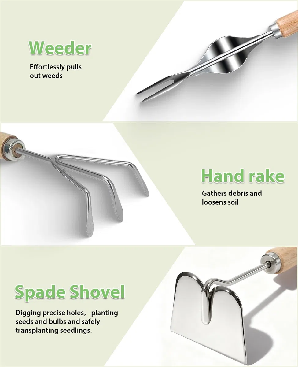 MOSFiATA Kit de Herramientas de Jardinería 12 Piezas, Acero Inoxidable de Uso Pesado con Mango de Madera Antideslizante, Incluye Bolsa Impermeable con Diseño de Girasoles