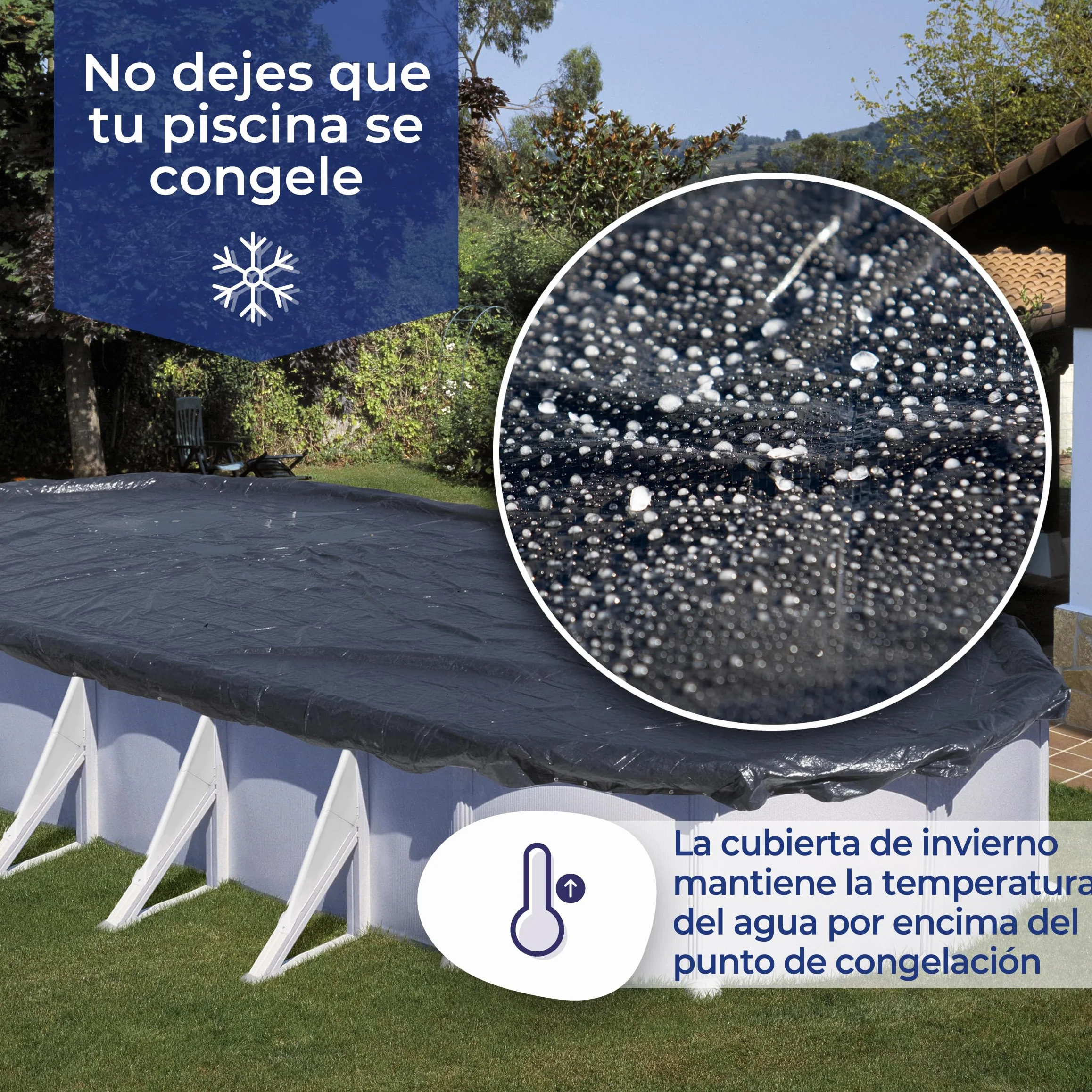 Gre CIPR241 - Cubierta de Invierno para Piscinas Redondas de 240 cm de diámetro, 120 g/m2, Cobertor de Piscina para Proteger el Agua de la Piscina