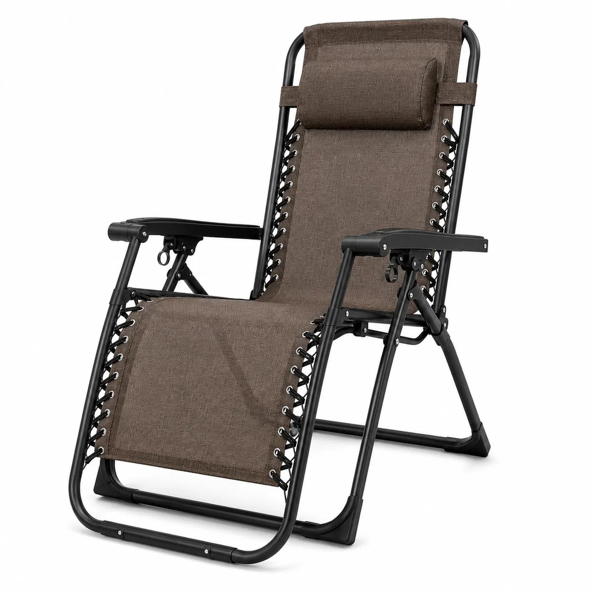 MARBUENO Tumbona Gravedad Cero Plegable Marrón con Reposacabezas, Silla Relax Exterior de Acero y Textileno Transpirable para Jardín, Terraza, Piscina y Camping 10007