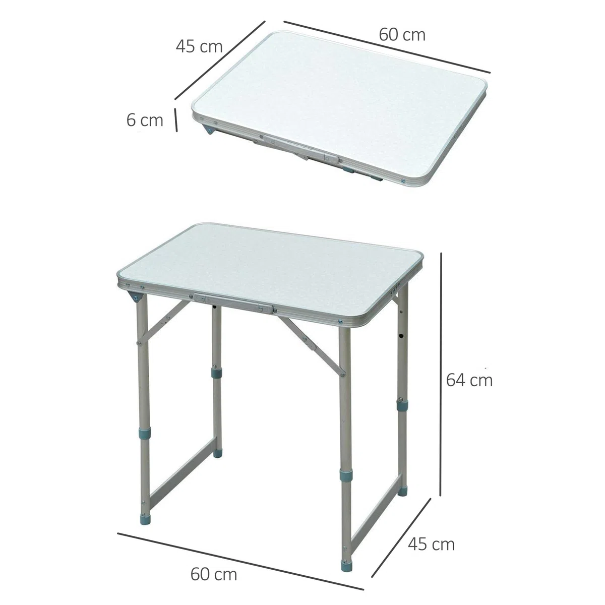 Outsunny Mesa de Camping Plegable Mesa Plegable Portátil Multifuncional con Altura Ajustable en 2 Niveles Marco de Aluminio para Jardín Balcón Patio Exterior 60x45x64 cm Blanco