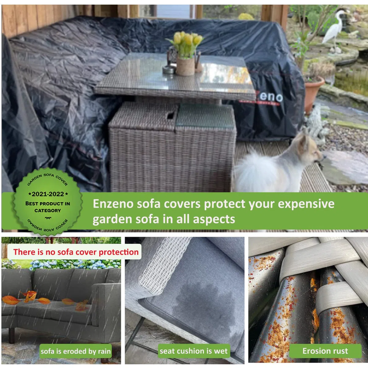 Enzeno Fundas de sofá de jardín en Forma de L, Impermeables, Tela Oxford 420D, Funda de sofá para Exteriores, Cubierta de Muebles de Esquina de ratán con Cinta Impermeable (140 x 210 x 75 cm), Lado…