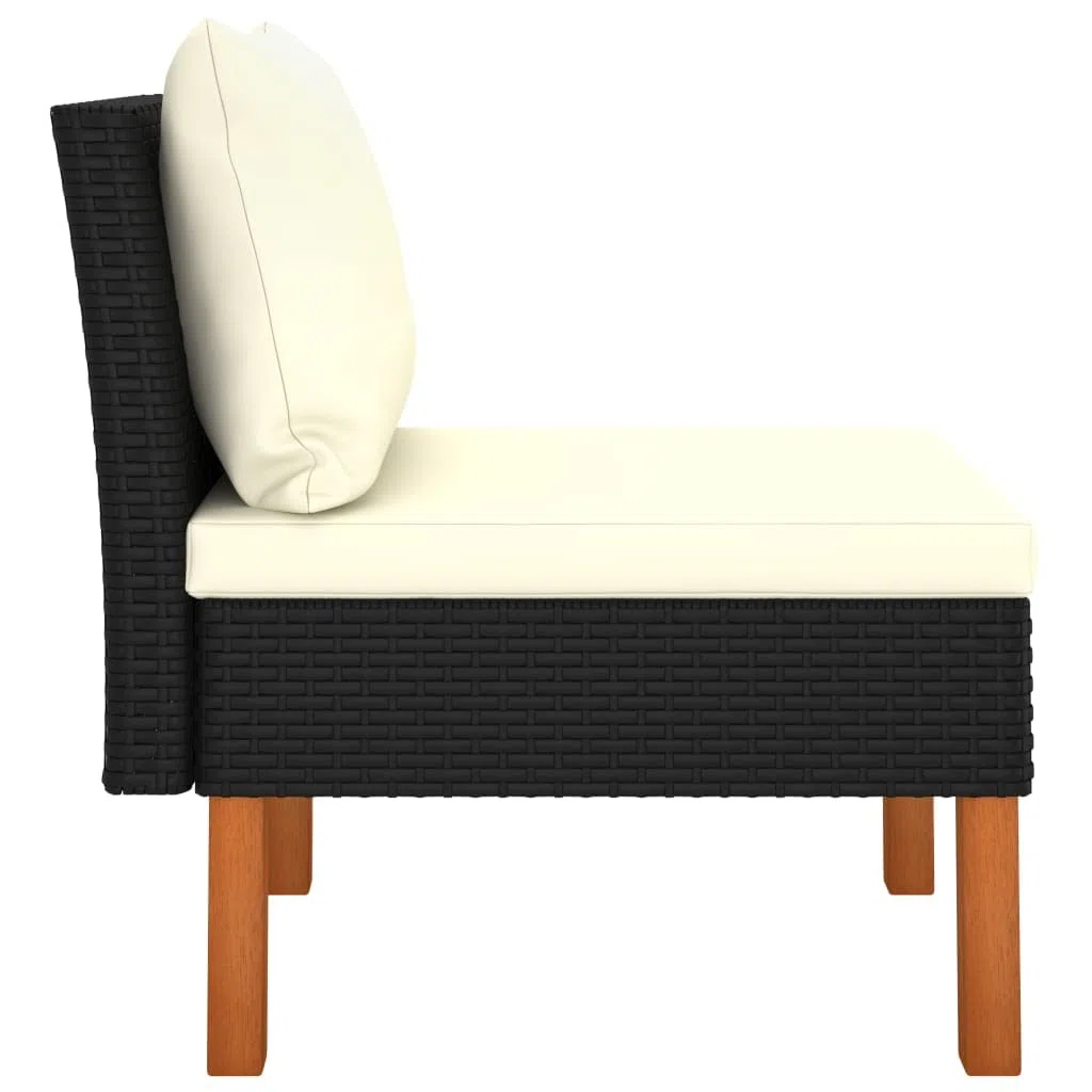 vidaXL Sofá Central Jardín Patio Muebles Mobiliario Terraza Exterior Hogar Silla Asiento Acolchado Suave de Ratán Sintético Madera Maciza de Eucalipto