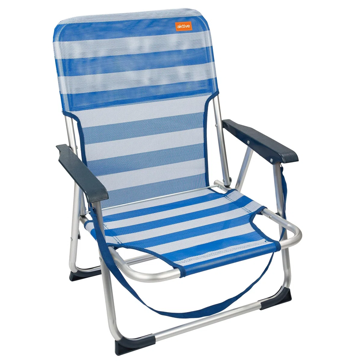 AKTIVE Pack 2 sillas Playa Plegables, Azul y Blanco, De textileno y Aluminio, Respaldo Fijo, 44x40x72 cm, con asa Hombro y topes antivuelco, Máximo 100 kg, Ligeras y Resistentes, Asiento bajo (85466)