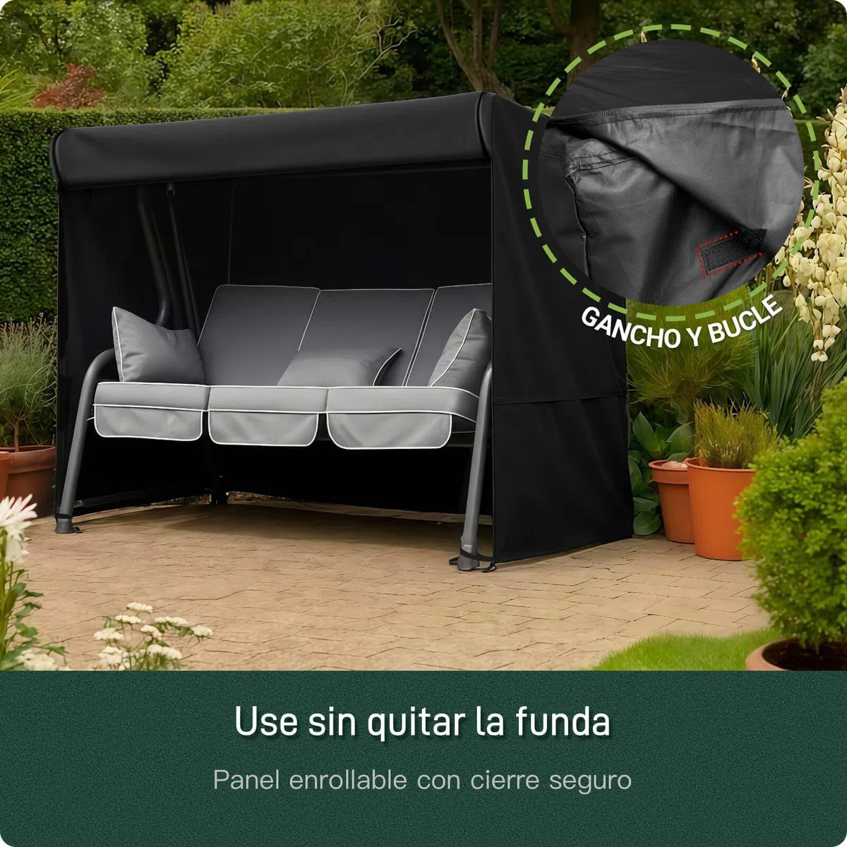 AWNIC Funda Columpio Jardin Exterior 2 Plazas Impermeable, Resistente a los Rayos UV y al Desgarro Funda Balancin de Jardin 420D Poliéster 175x125x160cm