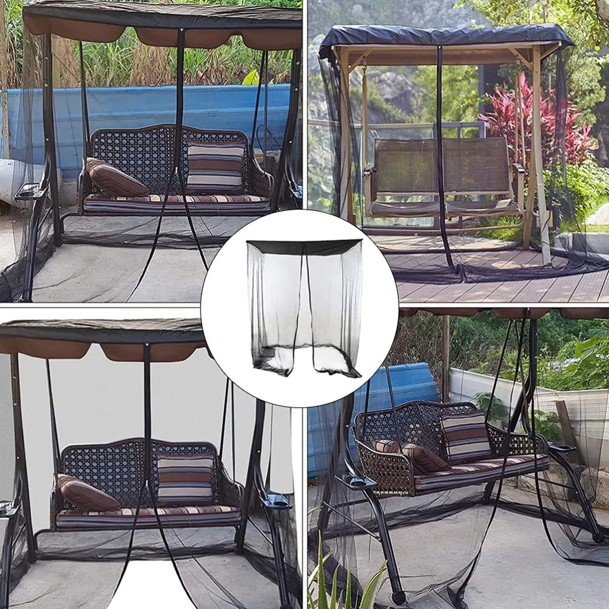 Mosquitera para Columpio, Mosquitera con Cremallera para Columpio de Jardín de 2/3 plazas, Funda Toldo Malla de Poliéster con Cremallera y Techo de Impermeable,205x125x205cm