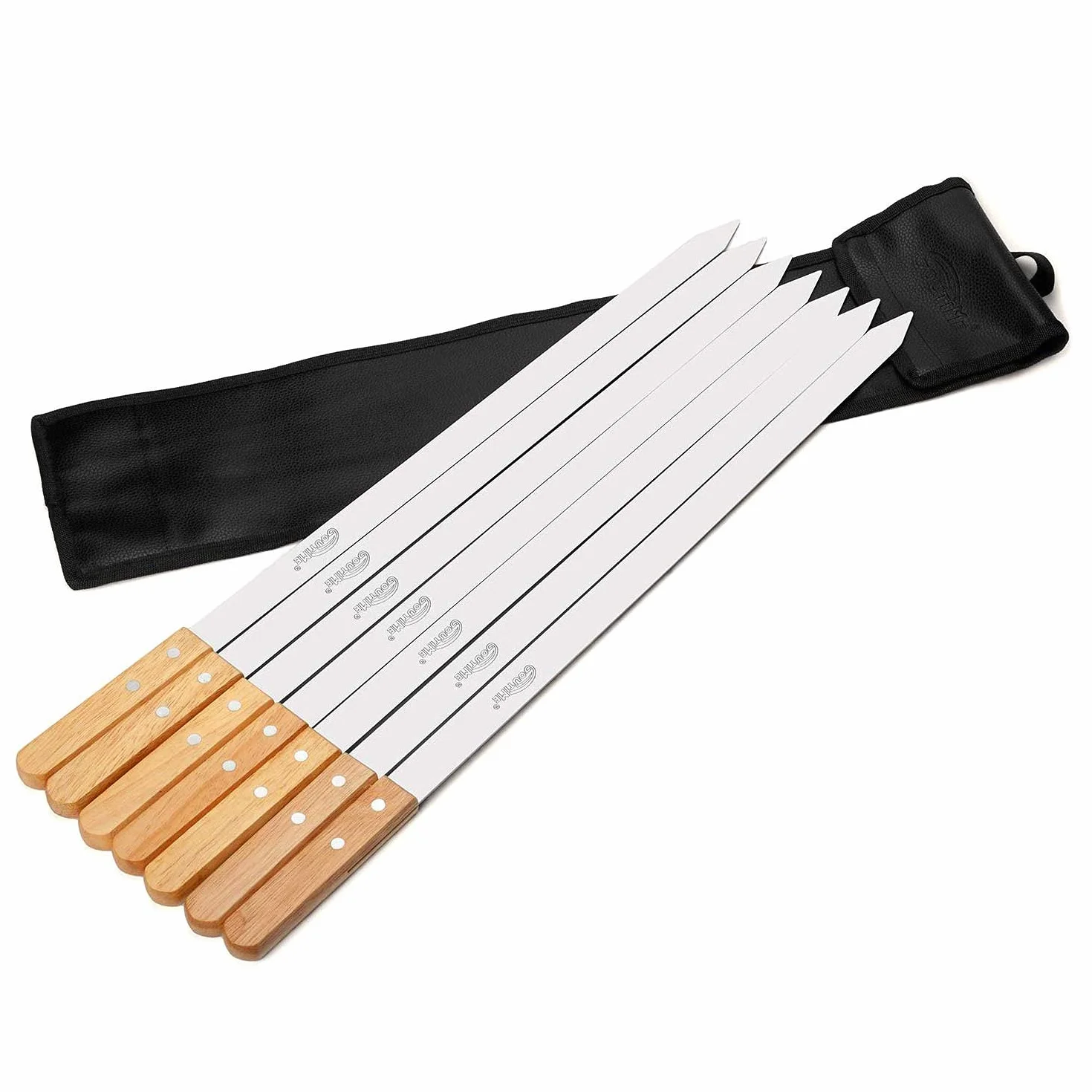 Goutime Brochetas para barbacoas y ahumadores,7 brochetas planas de acero inoxidable, 60 cm, brochetas para barbacoa, pinchos para carne, tenedor de carne, pinchos de metal,Con bolsa de almacenamiento