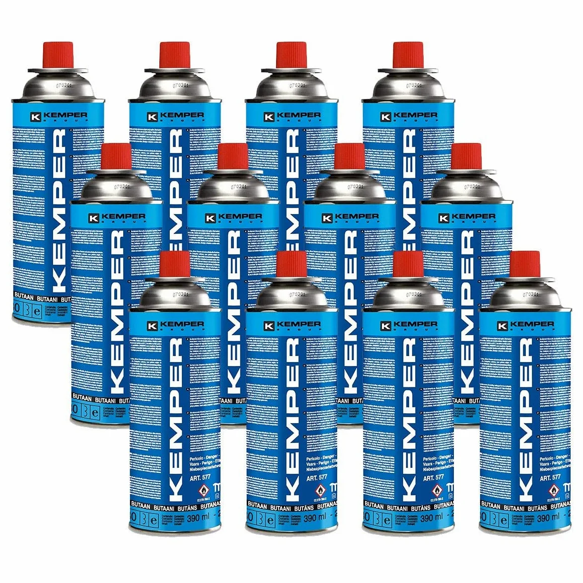 KEMPER - Pack de 12 cartuchos de gas butano, 220 g, para aparatos de gas, norma UN2037