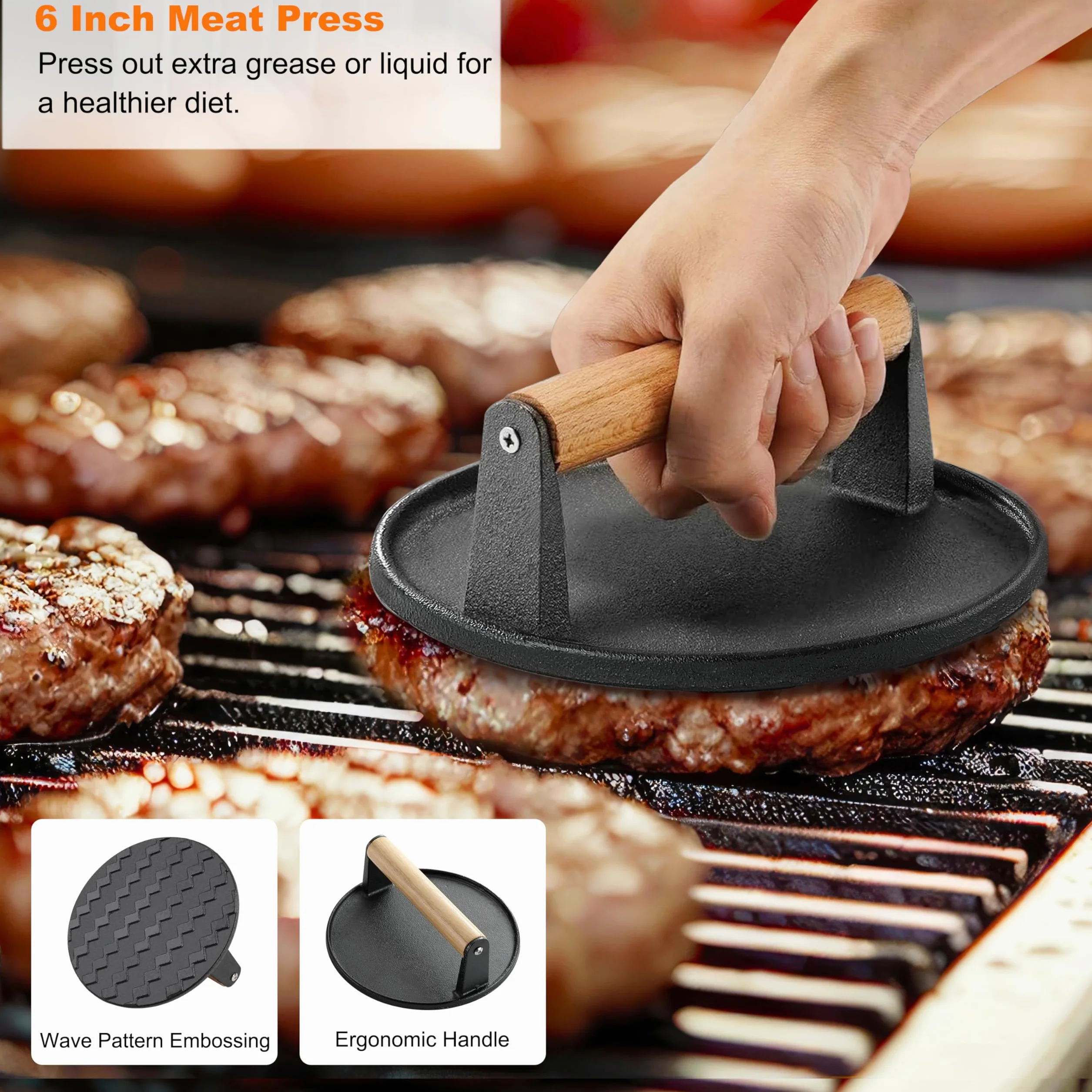 grilljoy Kit de Accesorios Barbacoa de Acero Inoxidable, Juego de Utensilios Barbacoa, Kit Smash Burger, Espátulas para Plancha, Smash Burger Press, 28 Kit Utensilios Barbacoa para Hombres