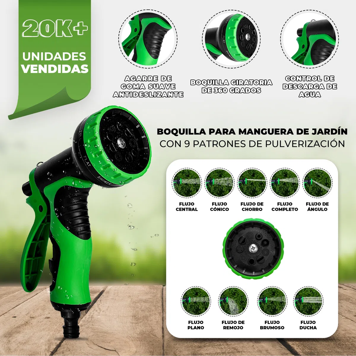 HOMEPROTEK - Manguera Extensible 30 metros - Manguera Jardin con Pistola Riego de 9 Funciones - Manguera Jardin Enrollable para Riego de Jardin con Conectores de Latón de 1/2" y 3/4" Garden Hose
