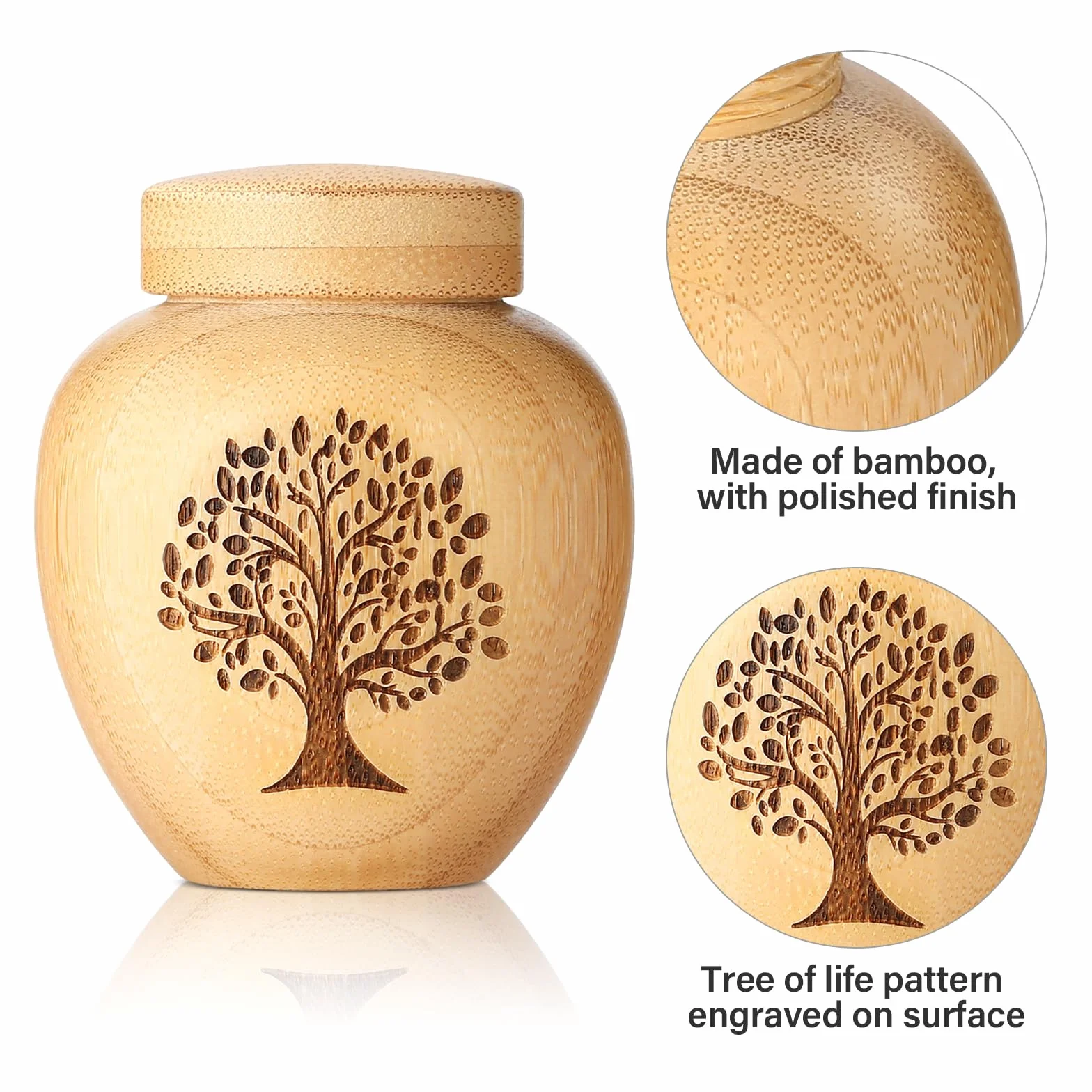 Juego de 4 urnas pequeñas de Recuerdo para Cenizas humanas, Mini urnas para Cenizas Hechas de bambú con patrón de árbol de la Vida Grabado, pequeñas urnas de cremación para Cenizas humanas, Adultos,