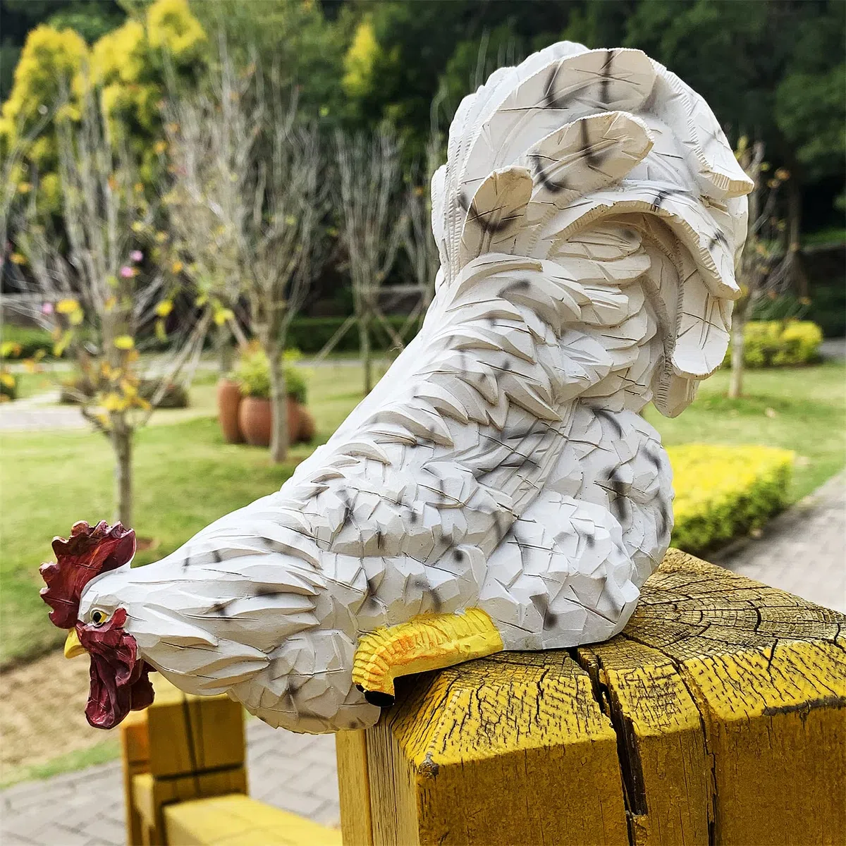Estatuas de jardín, decoración artística de gallo, estatua de gallo impermeable para jardín, patio, camino, valla, porche, césped (blanco)