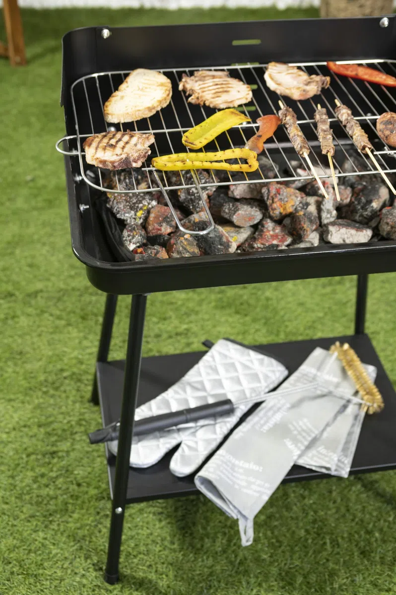 soriani Sun-Day - Barbacoa de carbón vegetal rectangular, 58 x 38 cm, color negro