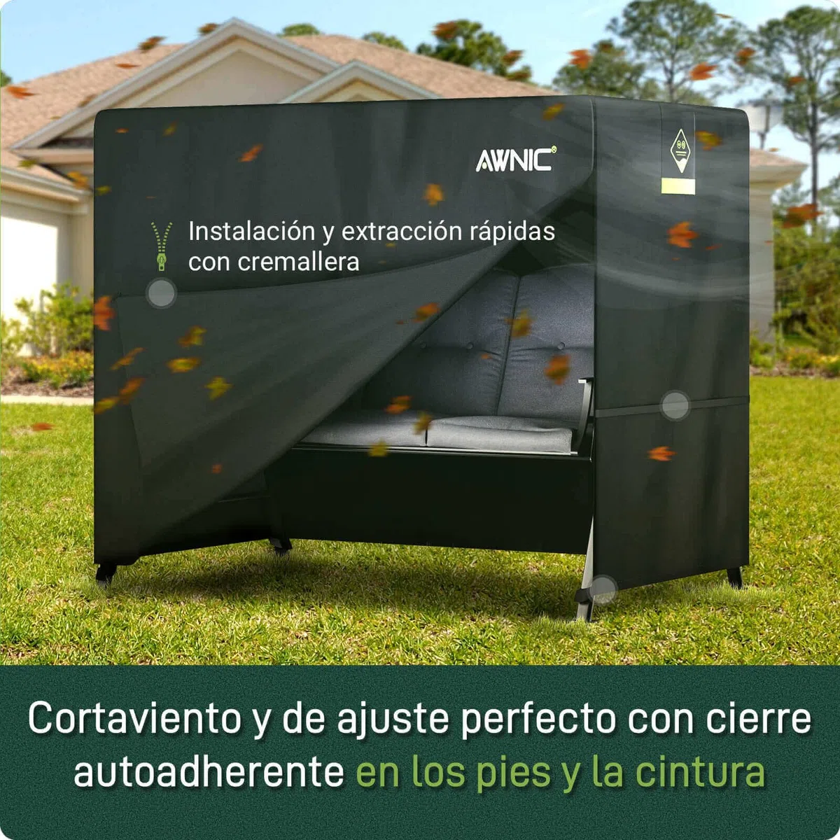 AWNIC Funda Columpio Jardin Exterior 2 Plazas Impermeable, Resistente a los Rayos UV y al Desgarro Funda Balancin de Jardin 420D Poliéster 175x125x160cm