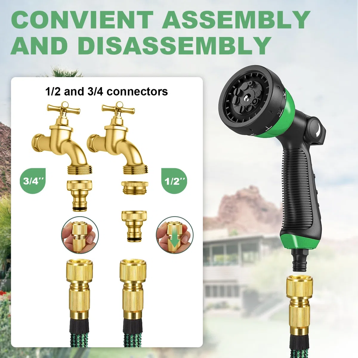 Manguera Extensible 30 metros, Disdarkday Manguera de Jardin con Pistola Riego de 10 Funciones, Manguera Jardin Enrollable para Riego de Jardin con Conectores de Metal de 1/2" y 3/4" Garden Hose