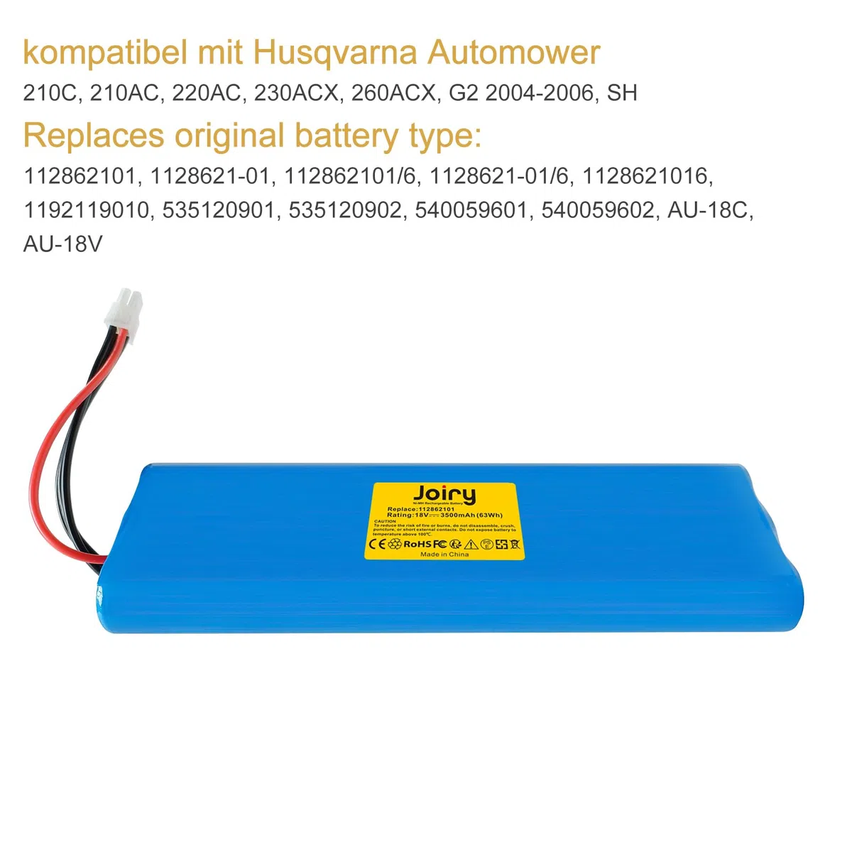 Joiry 18V 3500mAh Li-Ion Batería Compatible con Husqvarna Automower 210C, 210AC, 220AC, 230ACX, 260ACX, G2 2004-2006, SH Solar Hybrid