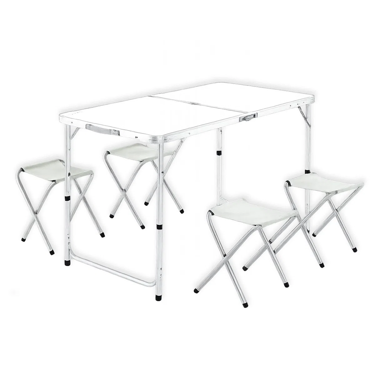 Weida Mesa Plegable Portátil con 4 Taburetes de Lona | Ideal para Camping, Playa, Pesca y Picnic | Diseño Compacto y Resistente | Montaje Rápido y Sencillo | Cómoda y Espaciosa | Color Blanco