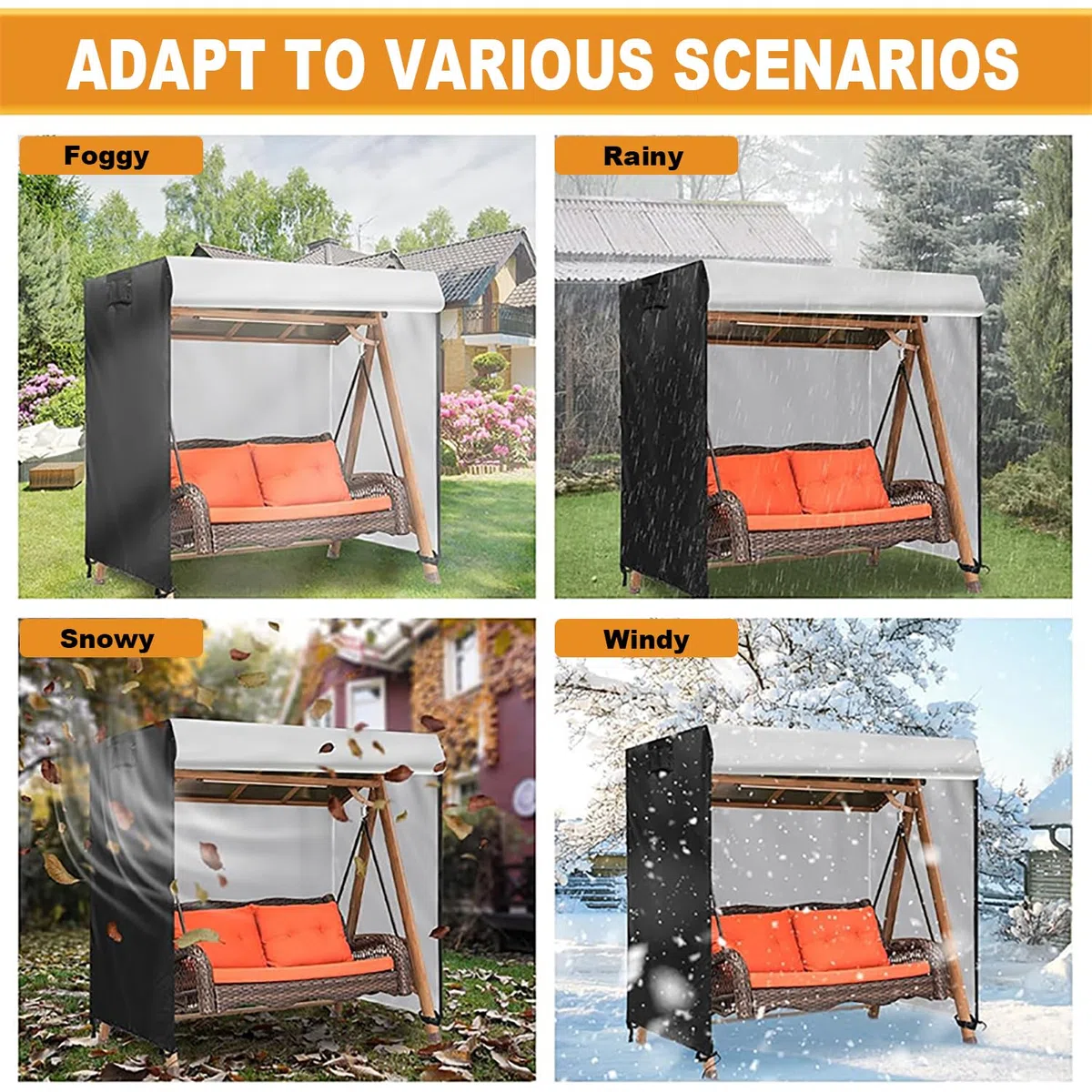 Funda de Columpio de Jardín de 3 Plazas, Cubierta de Columpio, Paño Oxford 600D Anti UV Impermeable Antipolvo, Resistente al Desgarro, 220x135x170cm