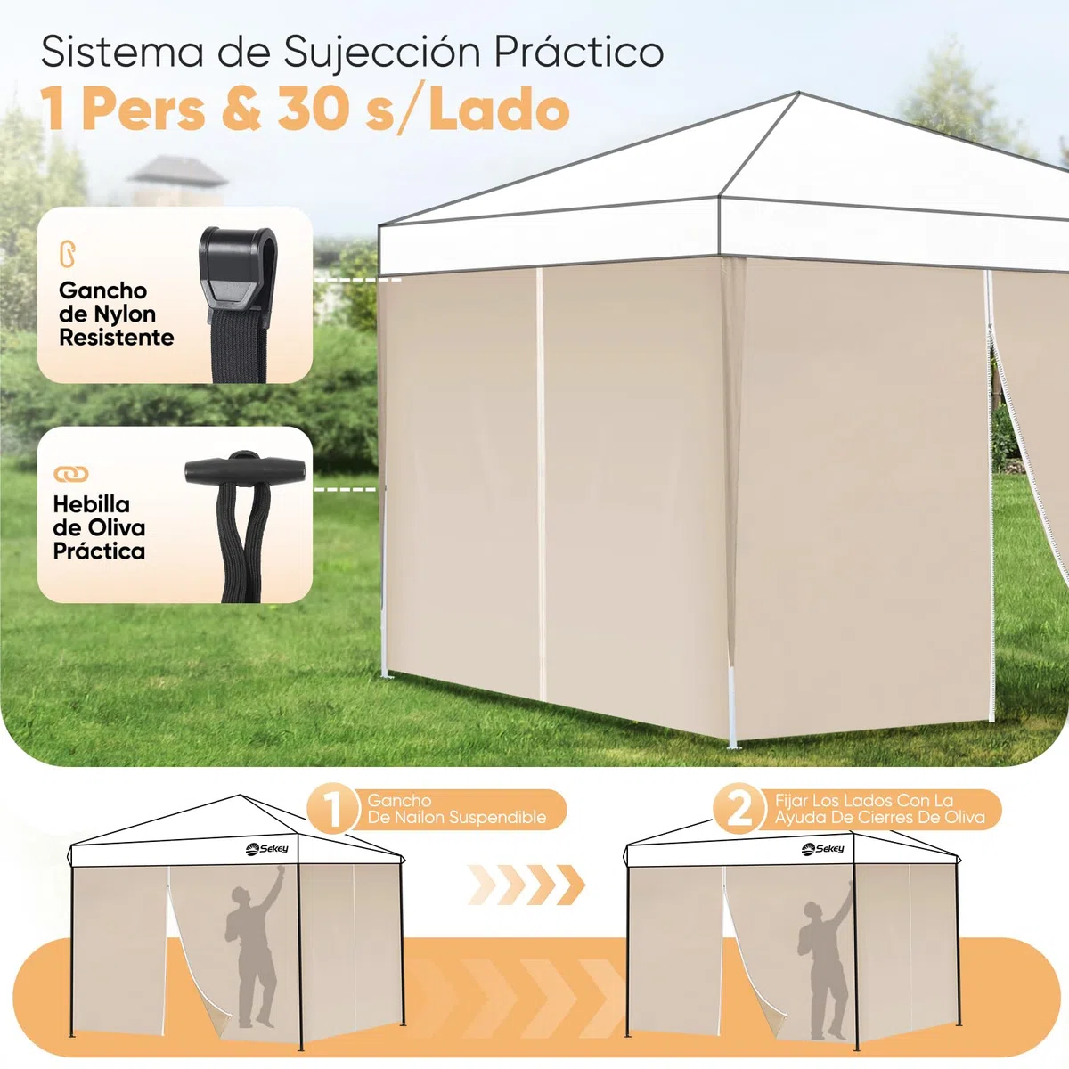 Sekey 2 Paneles Laterales, Paredes Laterales para 3x3m Cenador Plegable Carpas de Jardin, Impermeables