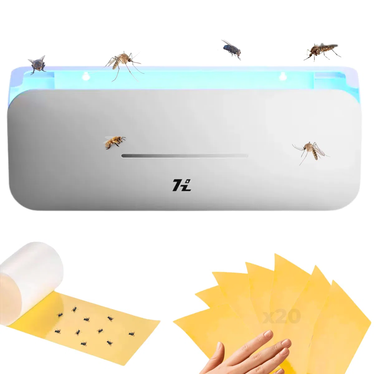 MAGIC SELECT Lámpara Matamosquitos Eléctrica Luz UV 365nm. Matamoscas Eléctrico 220V. Lámpara Anti-Insectos Adhesiva con Modo Inteligente, Silenciosa. (20 Láminas Incluidas) (50-100m²)