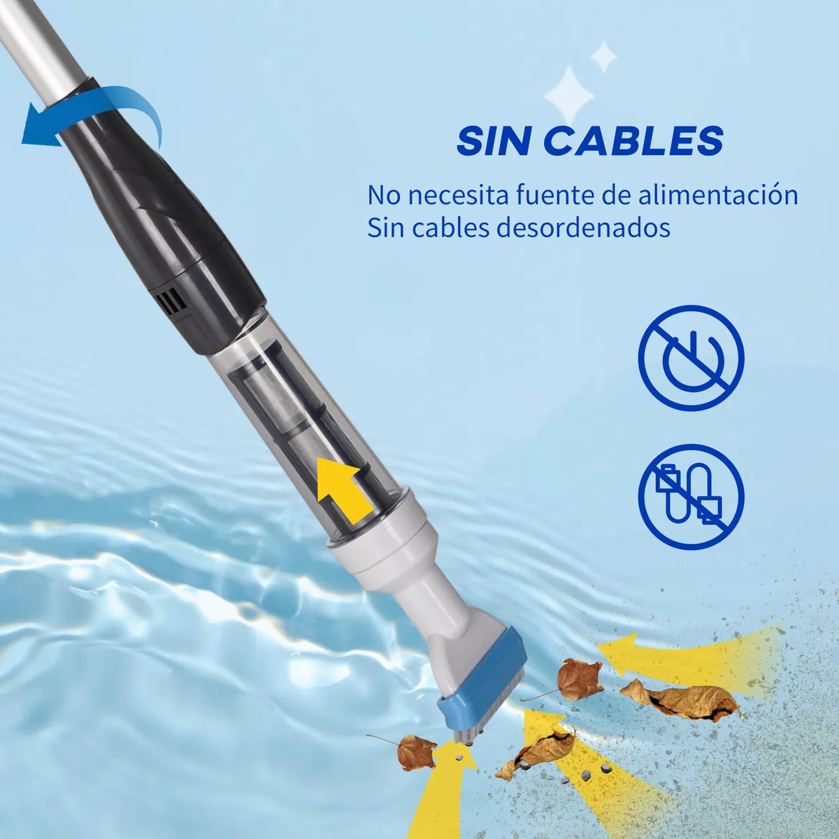 Outsunny Limpiafondos Eléctrico para Piscinas de Aluminio Limpiafondos de Piscinas Manual con Poste Telescópico de 3 Secciones para Estanques Ø6x106-162 cm Azul y Blanco