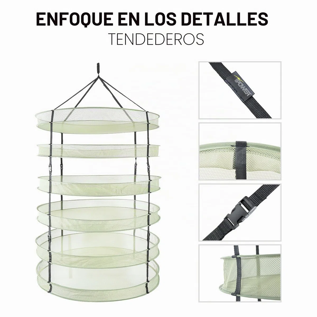 iPower 3 pies de diámetro con 6 Capas de Anillos de Acero Plegable Resistente Estante de Secado hidropónico de Malla Plegable