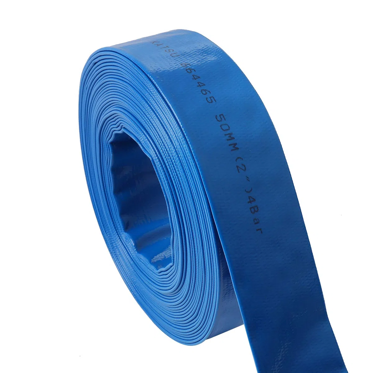 KATSU Manguera Plana para Descarga de Agua 20 m x 50 mm, con 2 Clips y Conector, Se Adapta a Bombas de Agua Sumergibles y Otras para Drenar Estanques, Riego de Jardines, Piscinas, Azul 664465