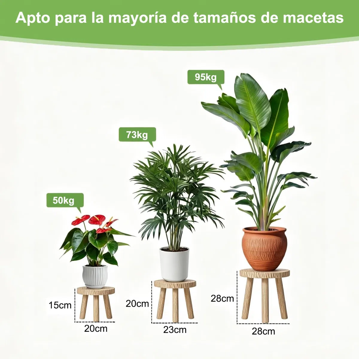 FUSHITON 3 Banquitos para Plantas Redondos de Interior, Juego en Marrón Claro, Mesa Jardinería & Soporte Esquina, Estante Alto para Dormitorio, Oficina