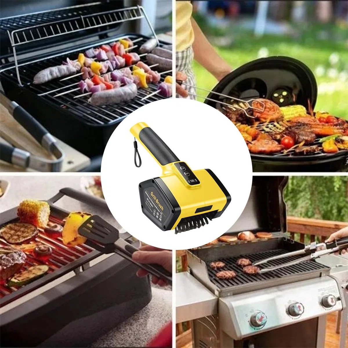 Cepillo de Limpieza para Parrilla Eléctrica - 25 W USB Recargable 3000 mAh | Fregadora BBQ 2 Velocidades 500/800 RPM Iluminación LED | Limpiador De Barbacoa Horno Cocina Patio Camping Patio Interior U