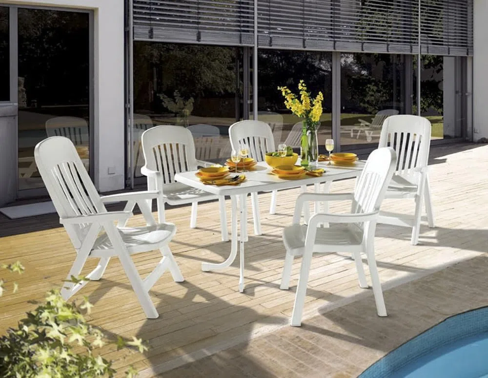 Sieger 153/W - Mesa de Comedor para Exterior (Acero), Color Blanco, 150 x 90 cm