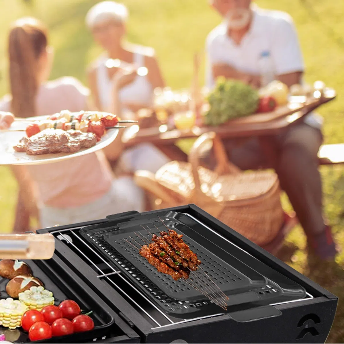 Sartén para cocinar en interiores, 2 sartenes antiadherentes con asas, utensilios de cocina para camping, uso interior y exterior para barbacoas de carbón vegetal, barbacoas ahumadas