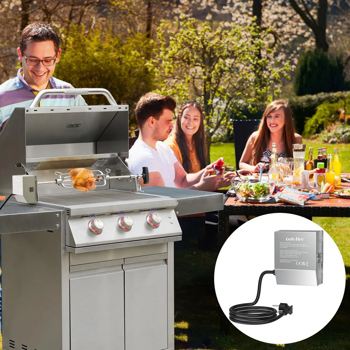 Onlyfire Acero Inoxidable Barbacoa Motor para BBQ Asador Brochetas, 2-2.4 R/M, 50/60Hz de 4 W, 220 V/240 V