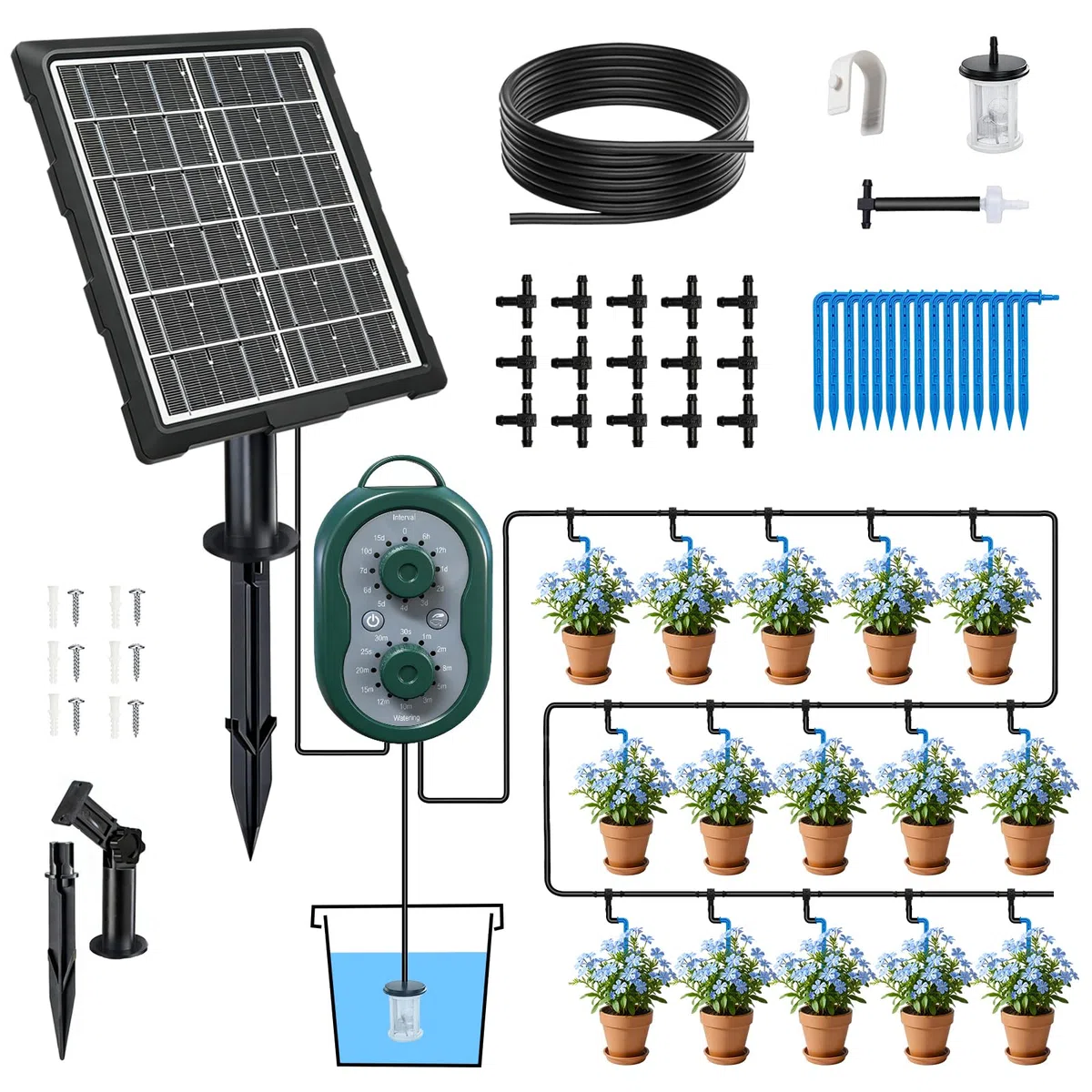 Riego Solar, Riego Automatico Macetas, Sistema De Riego Solar Para Jardín, Sistema De Con 132 Modos De Temporizador Y Manguera De 15 M, Para Jardín, Balcón Y Plantas En Maceta Al Aire Libre