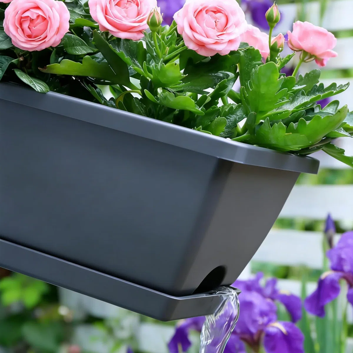 Jardineras Exterior, Juego de 6 Piezas Jardinera Balcon, Jardinera para Alféizar de Ventana Exterior con Depósito/Platillo de Agua, Macetas de Plástico para Balcón y Terraza