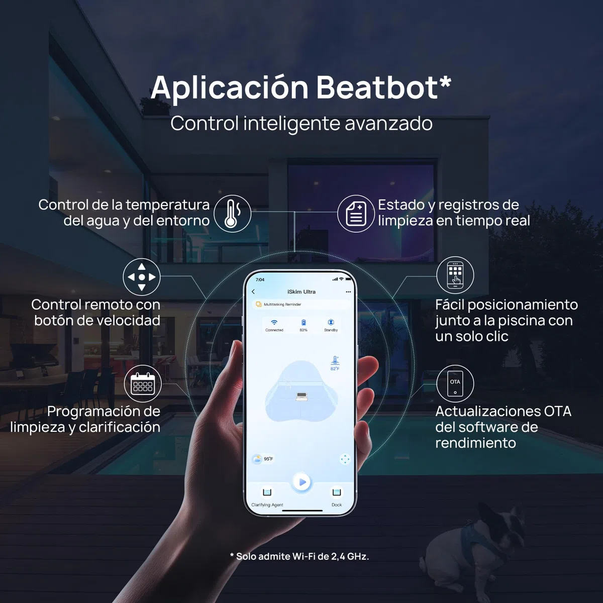 Beatbot iSkim Ultra Robot limpiafondos con energía Solar, Opciones de Doble Carga, depuración del Agua, Limpieza de Bordes y Esquinas, optimización de la trayectoria en S, Control Mediante aplicación