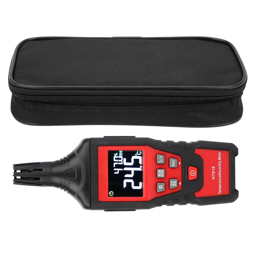 Hyuduo Medidor de Humedad de Temperatura Digital, Sensor de Higrómetro de Pantalla LCD HT618 con Luz de Fondo de LED Dual, Portátil para Temperatura Ambiente y Punto de Rocío