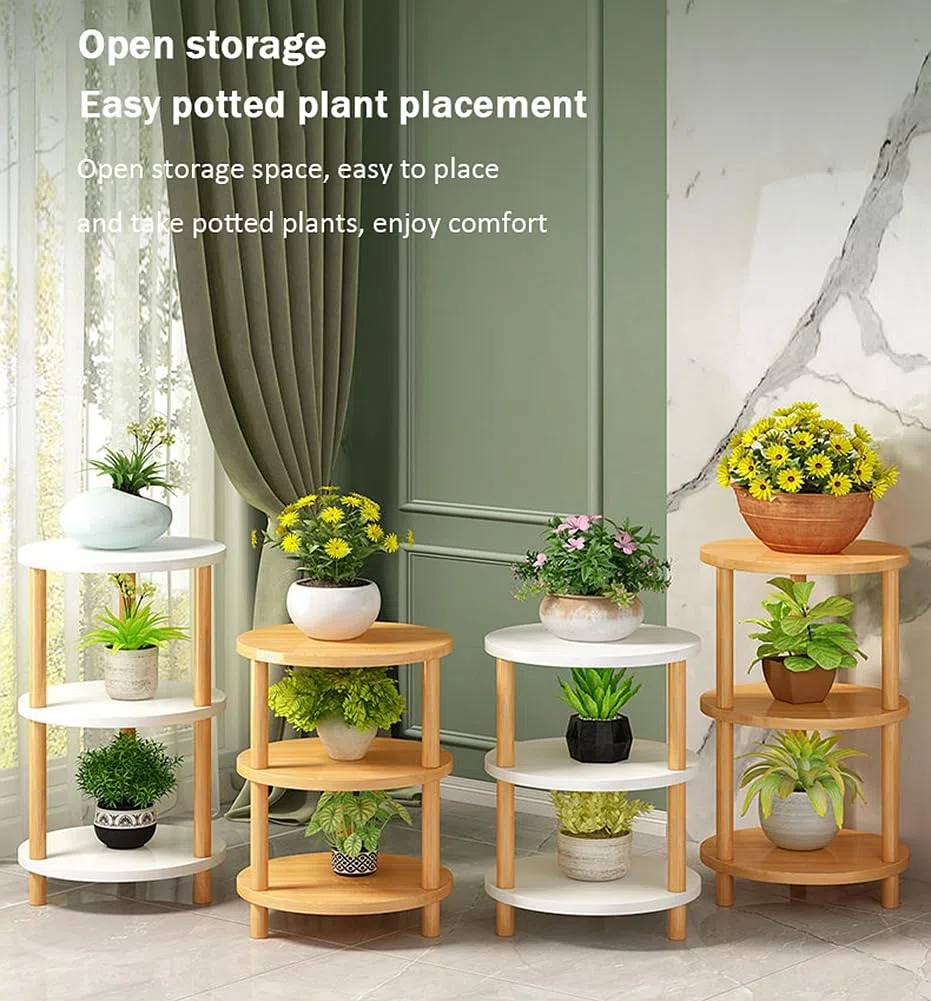 Estante de madera maciza de 3 pisos para flores, estante para flores verdes, balcón, plantas suculentas, maceta, estantería para plantas (blanco)